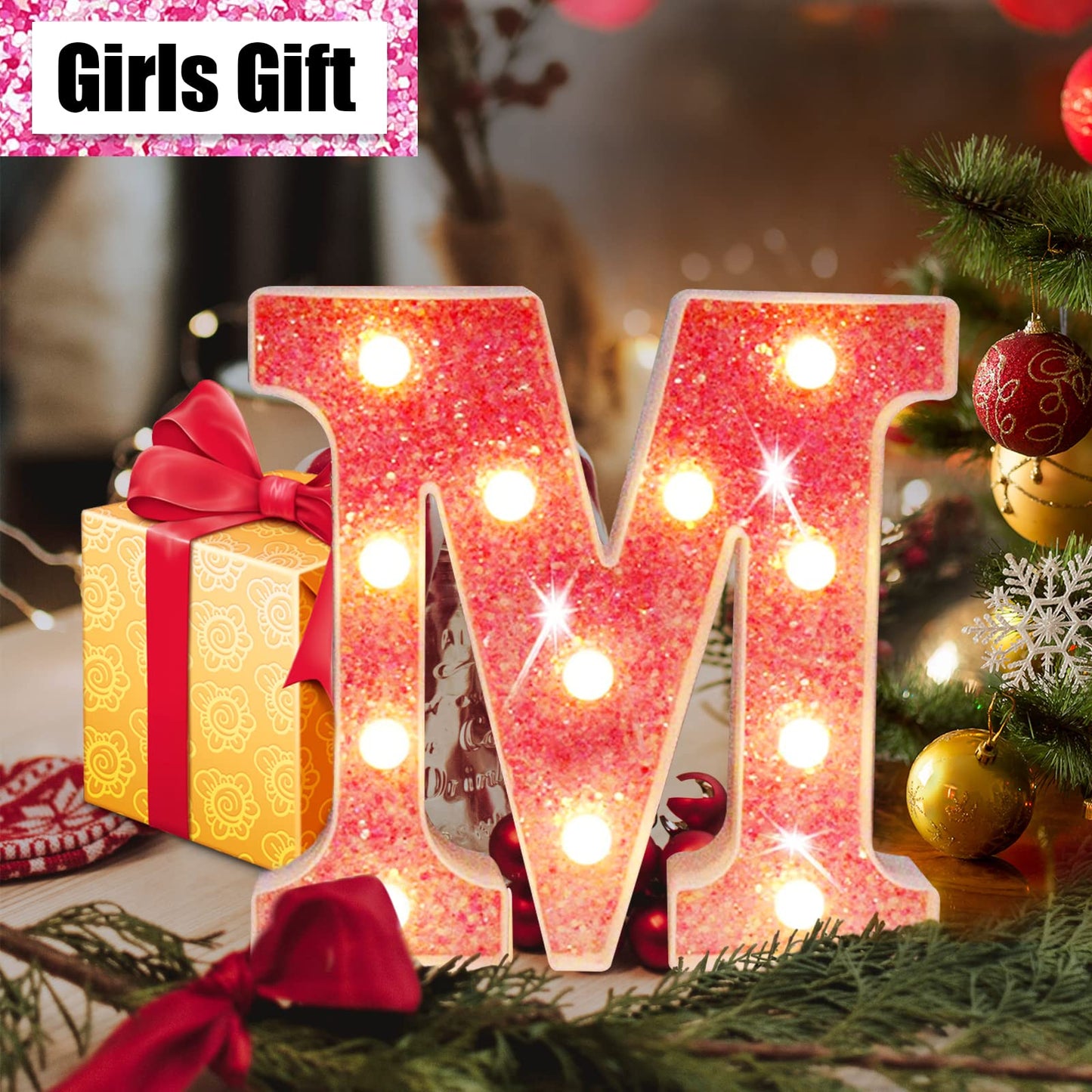 Elnsivo Light Up Letters - Pink Led Marquee Sign, Glitter Alphabet Night Light For Girls Bedroom, Parties, Weddings, Christmas Decorations