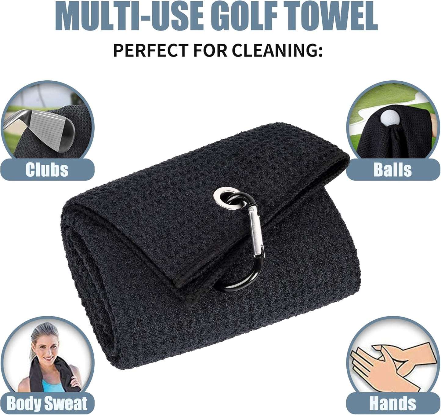 Mile High Life Golf Towels - Microfiber Waffle Pattern Tri-fold, Brush Tool Kit with Club Groove Cleaner with Retractable Cord and Clip, for Men Women, Golf Gift