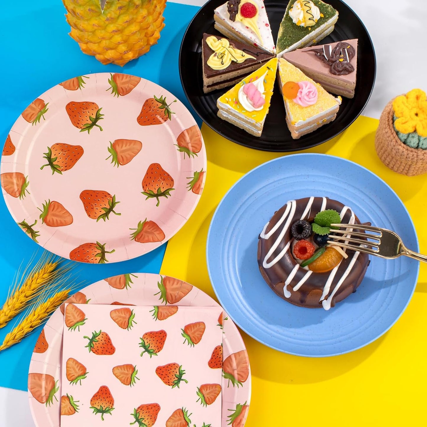 40PCS Strawberry Birthday Paper Plates and Napkins Party Supplies, Disposable Summer Fruit Party Plates and Napkins Tableware Set for Baby Shower Birthday Party Decorations Serves 20 Guests