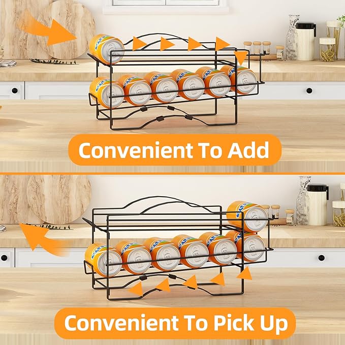 GILLAS 4 Pack Soda Can Organizer Rack for Pantry, Stackable Beverage Soda Can Storage Dispenser Holder for Refrigerator, Cabinet, Black