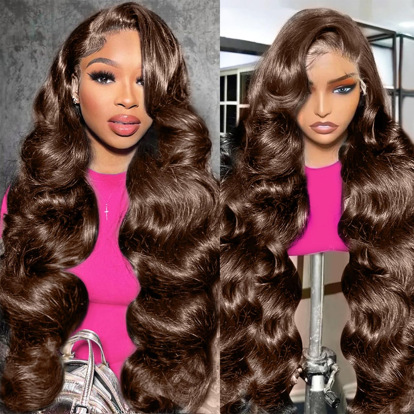 Gureimi 18 Inch 13x6 Chocolate Brown Lace Front Wig Body Wave Lace Front Wigs Human Hair HD Lace Front Wigs 200 Density Pre Pluc