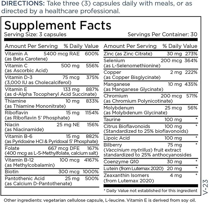 Metabolic Maintenance Vital Eyes Complete - Eye Health Support Supplement with B Vitamins, Antioxidants - Lutein, Bilberry + Zinc to Help Support Healthy Visual Function (90 Capsules)