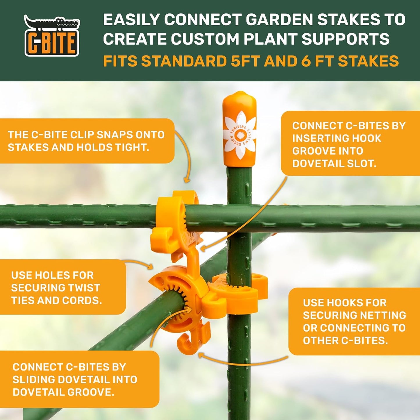 Plant Support Clips for Trellis, Garden Stakes, Wire Fence, Climbing Plants, Indoor Gardening, Hydroponics Systems, and Vines | Durable Gardening Clips (Tangerine Orange - 1,000 Pack)