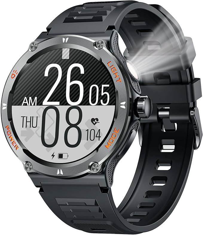 Smartwatch for Men Android Fitness Tracker: 1.53" Military Smart Watch with Flashlight Compass Make Answer Bluetooth Call ...