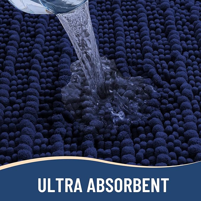 Arotive Luxury Chenille Bathroom Rug Mat, Extra Soft Thick Absorbent Shaggy Bath Rugs, Non-Slip Machine Wash Dry, Plush Bath Mats for Bathroom, Shower and Tub, 30x20, Navy