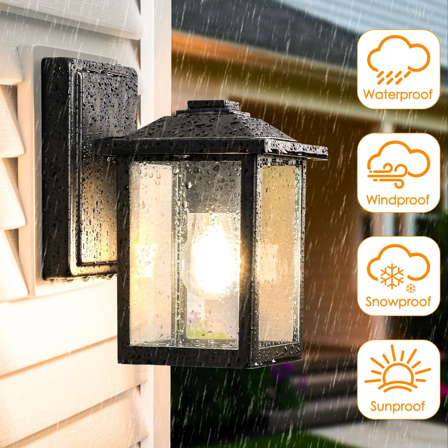 Matameye Outdoor Wall Lantern  Exterior Waterproof Wall Sconce Light Fixture  Black Front Door Mounted Lighting With Clear Glass  Anti-Rust Porch Lamp