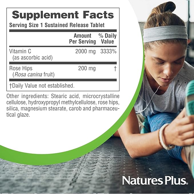 NaturesPlus Ultra-C 2000 mg - 60 Tablets - Vitamin C with Rose Hips - Immune & Antioxidant Support - Vegetarian, Gluten Free - 60 Servings