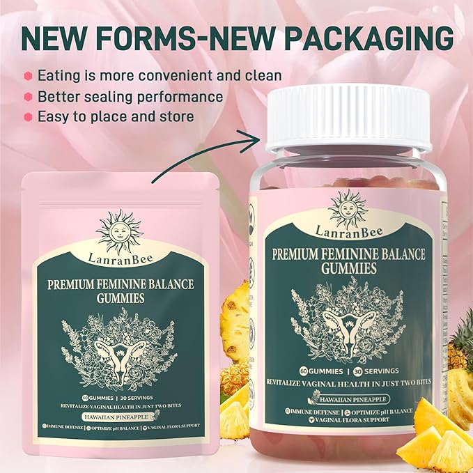 Premium Feminine Balance Gummies - for Women’s Health & Wellness - Immune Support - Vegan, Gluten-Free & Halal - Hawaiian Pineapple - 60 Gummies - 30 Servings (2)