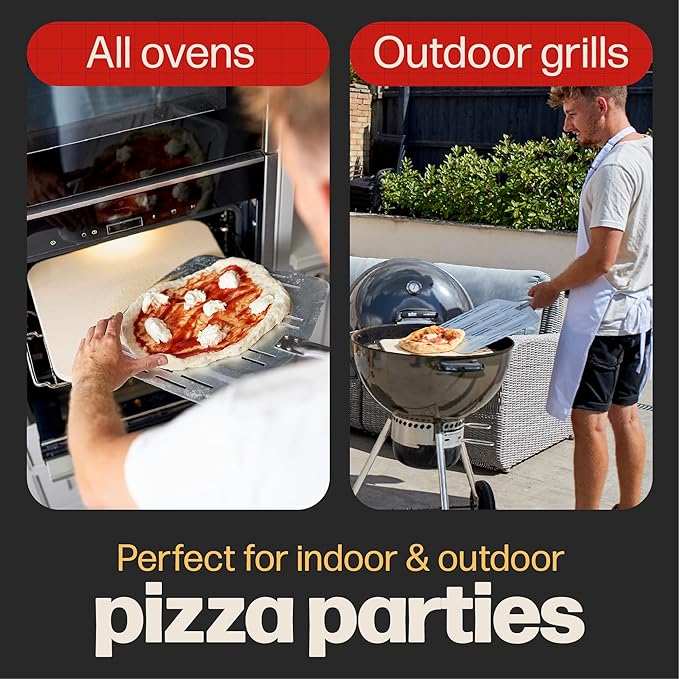Hans Grill Pizza Peel PRO | Made for XL Pizza 12 inch + | Professional Restaurant Grade Perforated Metal Non-Stick Paddle for launching, turning and retrieving pizzas