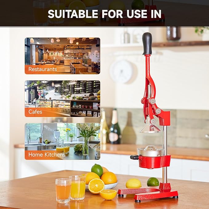 CO-Z Manual Citrus Juicer, Professional Orange and Lemon Juice Maker, Easy to Clean, Red