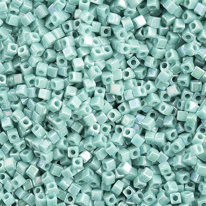 Miyuki Square/Cube Beads 1.8mm Seafoam Opaque AB 250 Gram Bulk Bag Japanese Glass Beads