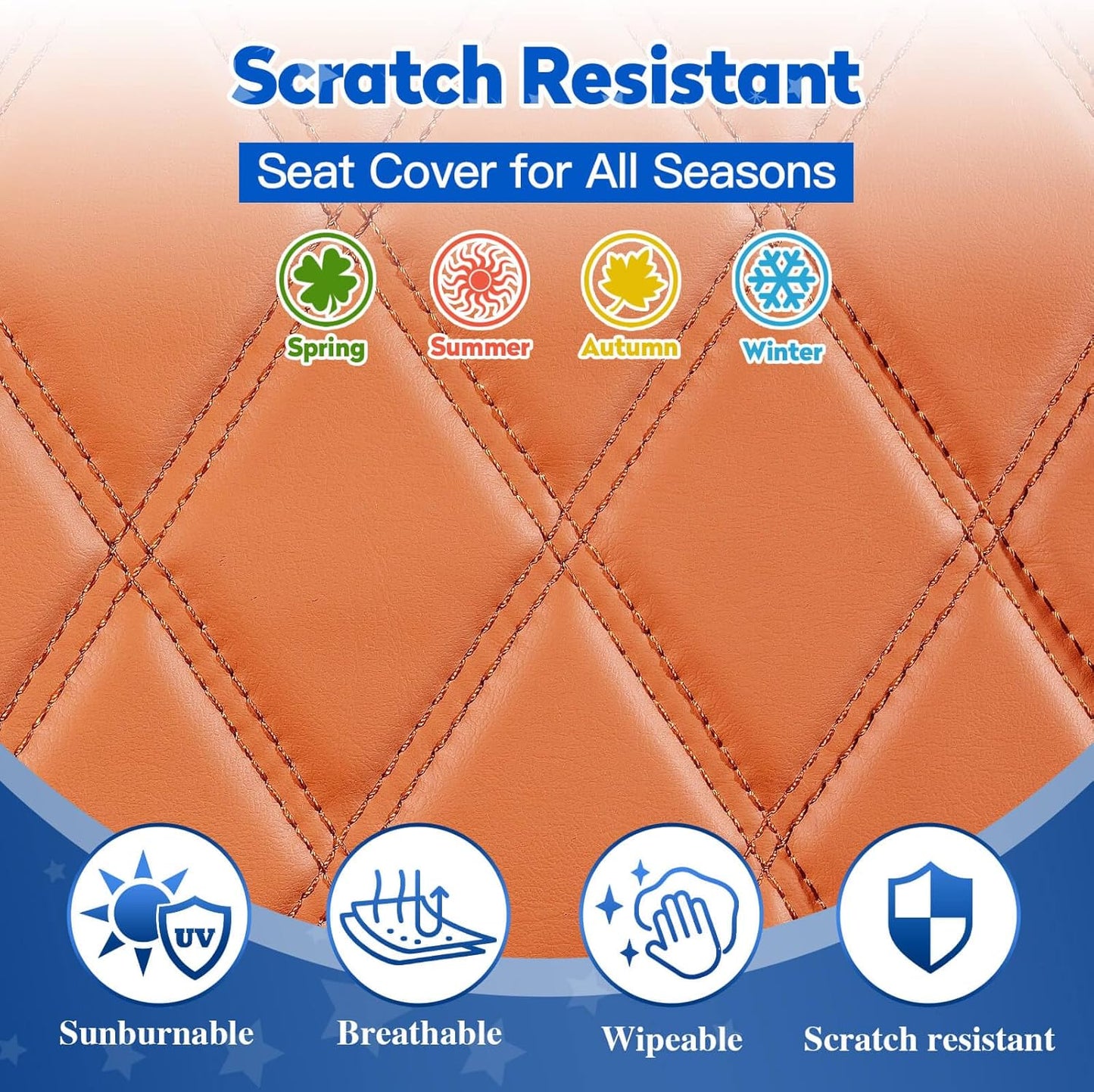 NOKINS 4PCS Golf Cart Diamond Seat Covers Kit, Front&Rear Seat Covers Fits EZGO TXT 1994-2013/EZGO RXV Standard Seat Cushion, EZGO Vinyl Seat Cover Accessories, No Staples(All Brown)