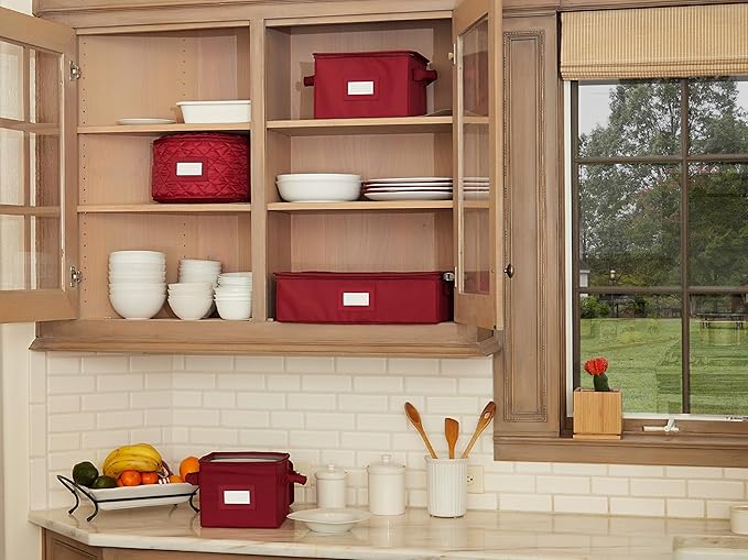 Covermates Keepsakes Flatware Storage Box - Stackable - Reinforced Handles - China Storage, Scarlett Red