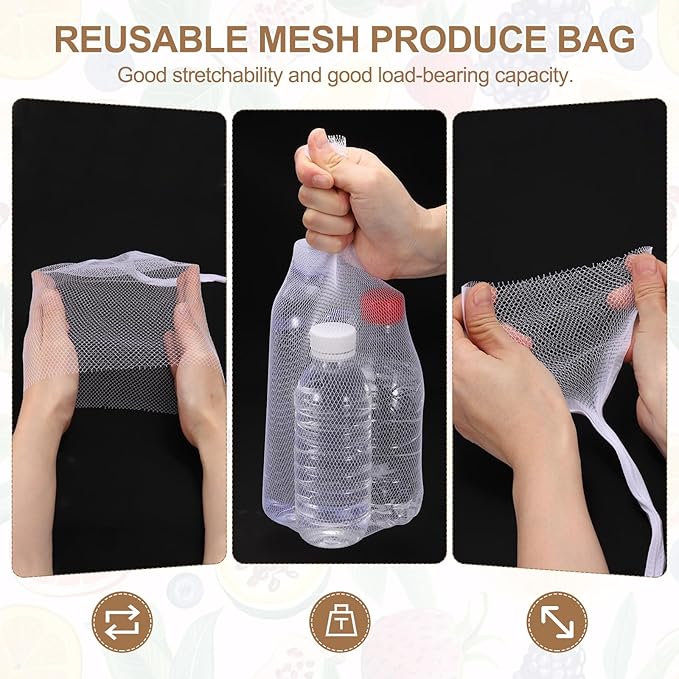uxcell 100Pcs Reusable Produce Mesh Bags, 30cm Mesh Nylon Netting with Loop-Style Closures, Stretchable Egg Hatching Bags for Fruit Vegetable Storage, Pink