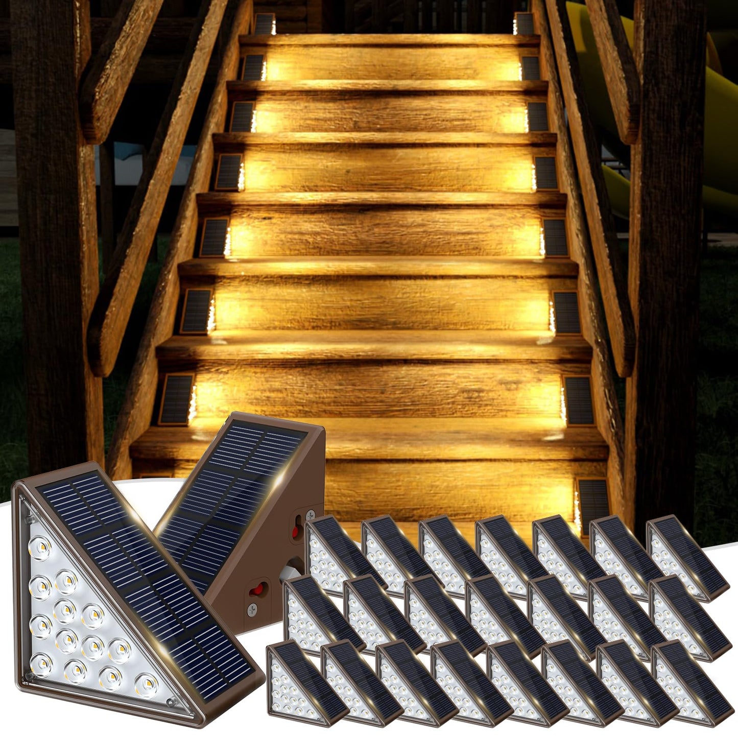 JOFIOS Solar Step Lights, 24 Pack, Waterproof IP67, Warm White, Model 61190, Outdoor Deck Stair Lights