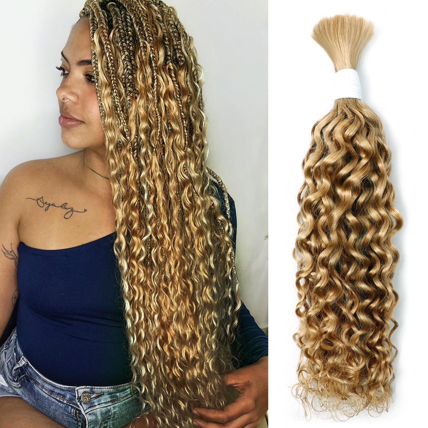Liqusee Water Wave Curly #27 Human Braiding Hair 100g One Bundle/Pack Bulk Human Hair for Braiding No Weft Human Hair Braiding H