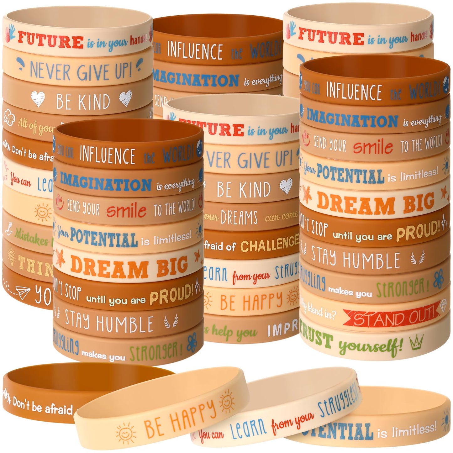 Bucherry 60 Pcs Motivational Silicone Bracelets Motivational Quote Rubber Wristbands Inspirational Silicone Wristband Women Men