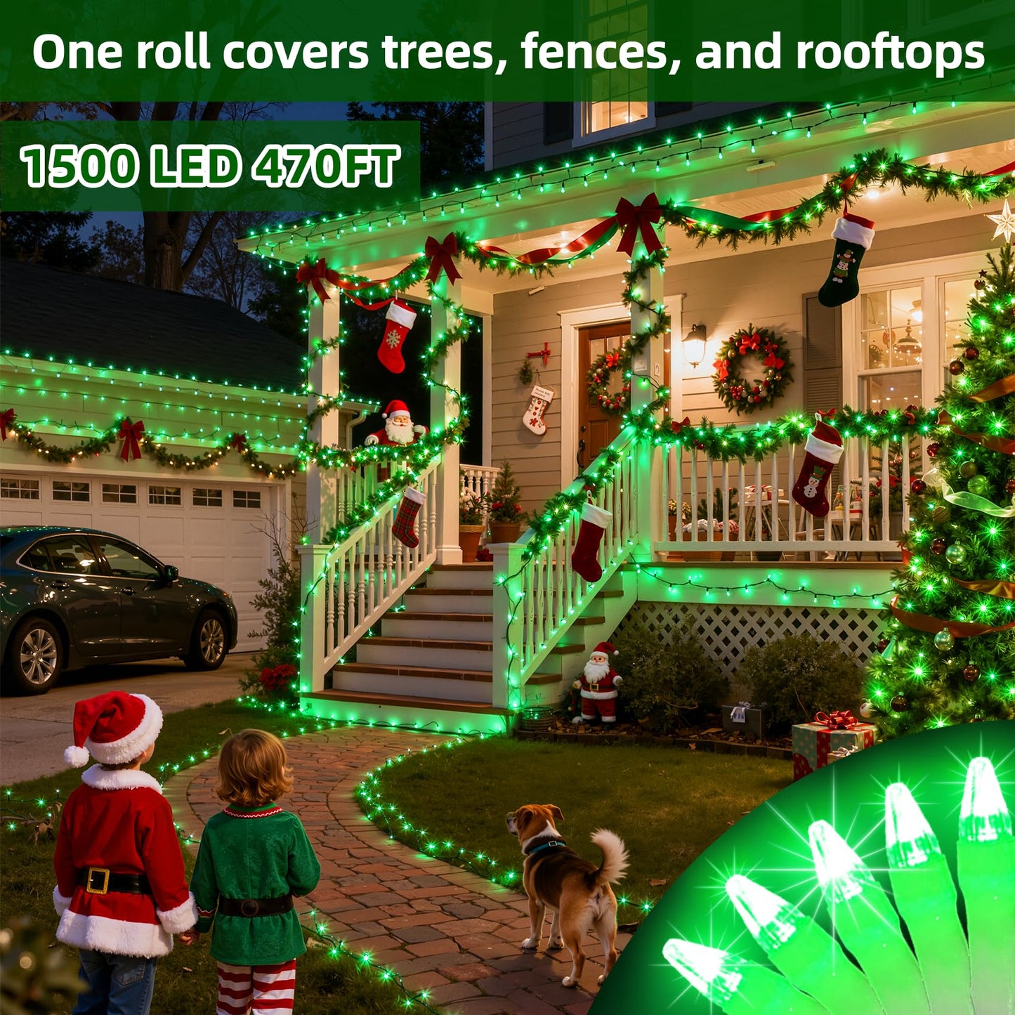 Quhuatu 1500 Led Chrstmas Lights  470Ft Outdoor Christmas String Lights With 12 Modes  Green Led String Lights With Timer Dimmable Waterproof For Tree Fence Garden Xmas Wedding Party Decor Green