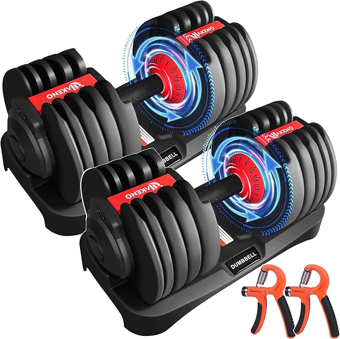 HAKENO 15 Weight in 1 Adjustable Dumbbell 53LB with Fast Automatic Adjustable and Weight Plate for Body Workout Home Gym （...