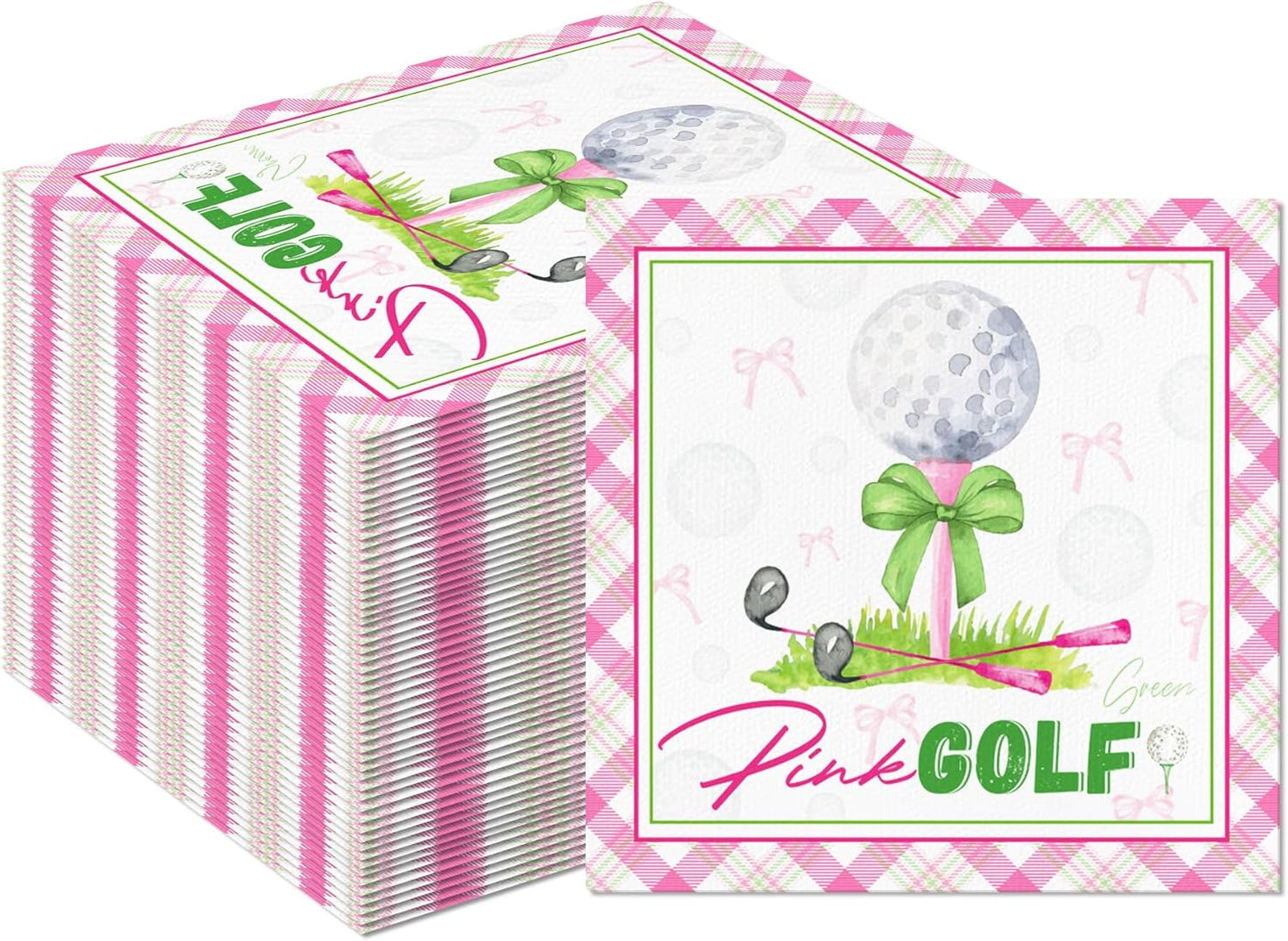 40PCS Golf Paper Napkins – Golf Party Napkins with Pink, Green & Plaid Design for Baby Showers,Birthday Parties,Afternoon Tea,Daily Dining,Sports-Themed Gatherings,Girls’ Tea Parties,Bridal Showers