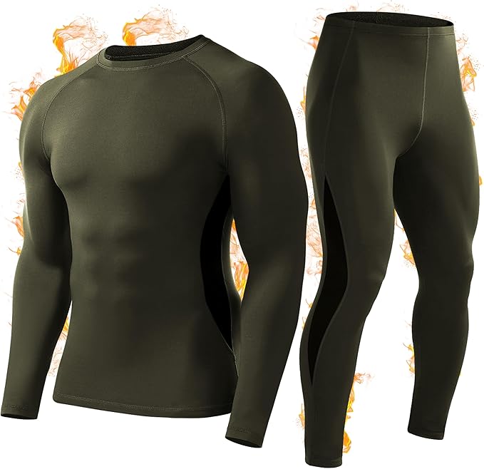 Roadbox Thermal Underwear for Men: Fleece Lined Long Johns Base Layer Ski Thermals Top and Bottom Set