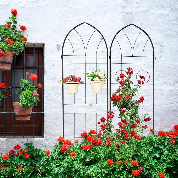 Metal Garden Trellis Rustproof Trellis for Climbing Plants Outdoor Flower Support (Black-4 Pack, 78.7"x19.7")