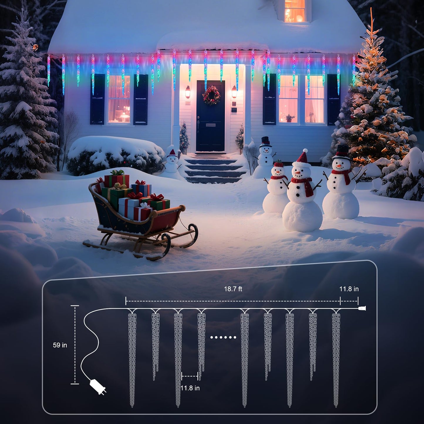 Minetom Icicle Lights Outdoor 100 LED Twinkling 20 Tubes 20ft Multicolor Model 39416A