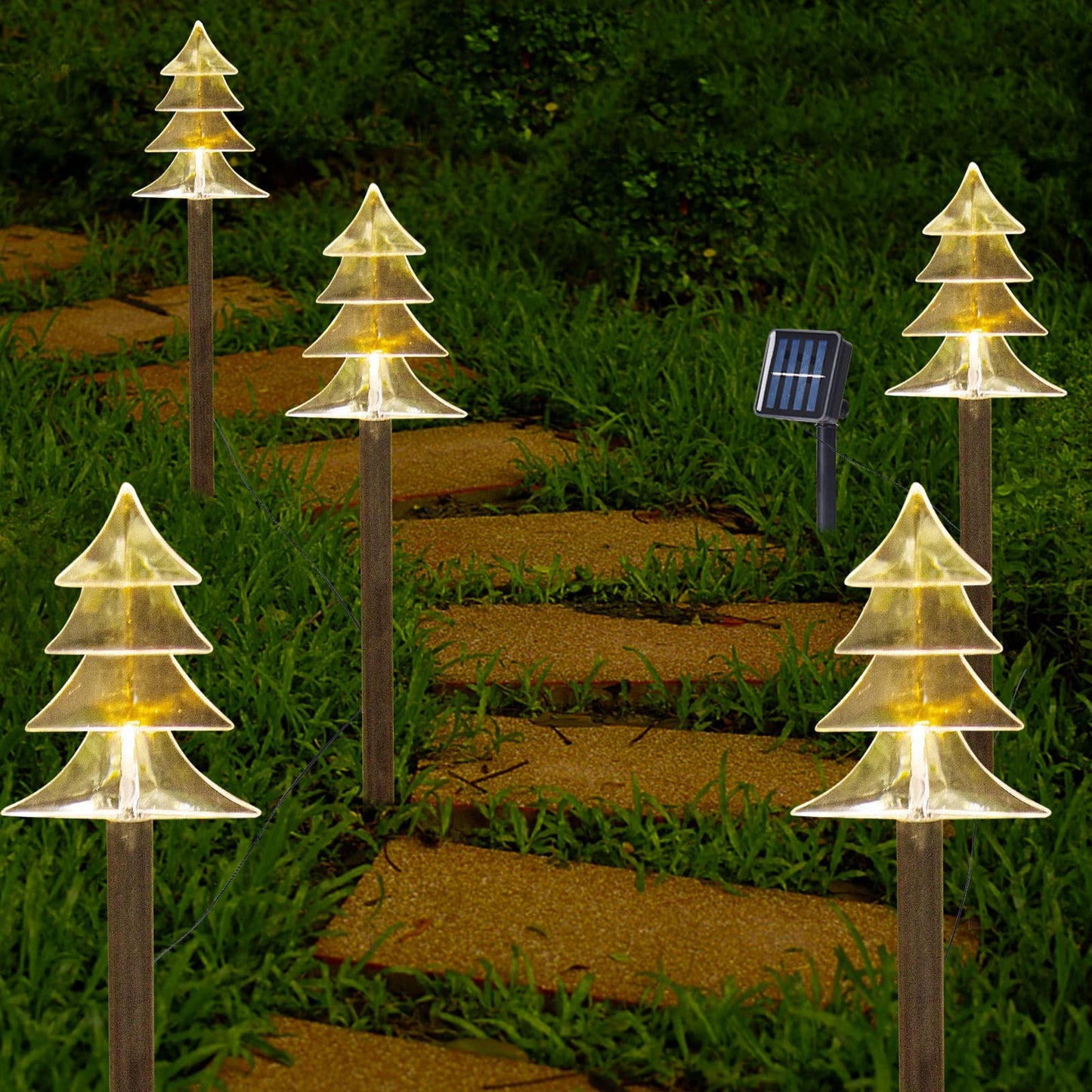 Brightdeck Christmas Solar Pathway Lights Outdoor Decorations Xmas Tree Lights Waterproof Led Garden Stake Light For Walkway Yard Lawn Porch Holiday Decor 5-Pack (Small Tree  5 Pack)