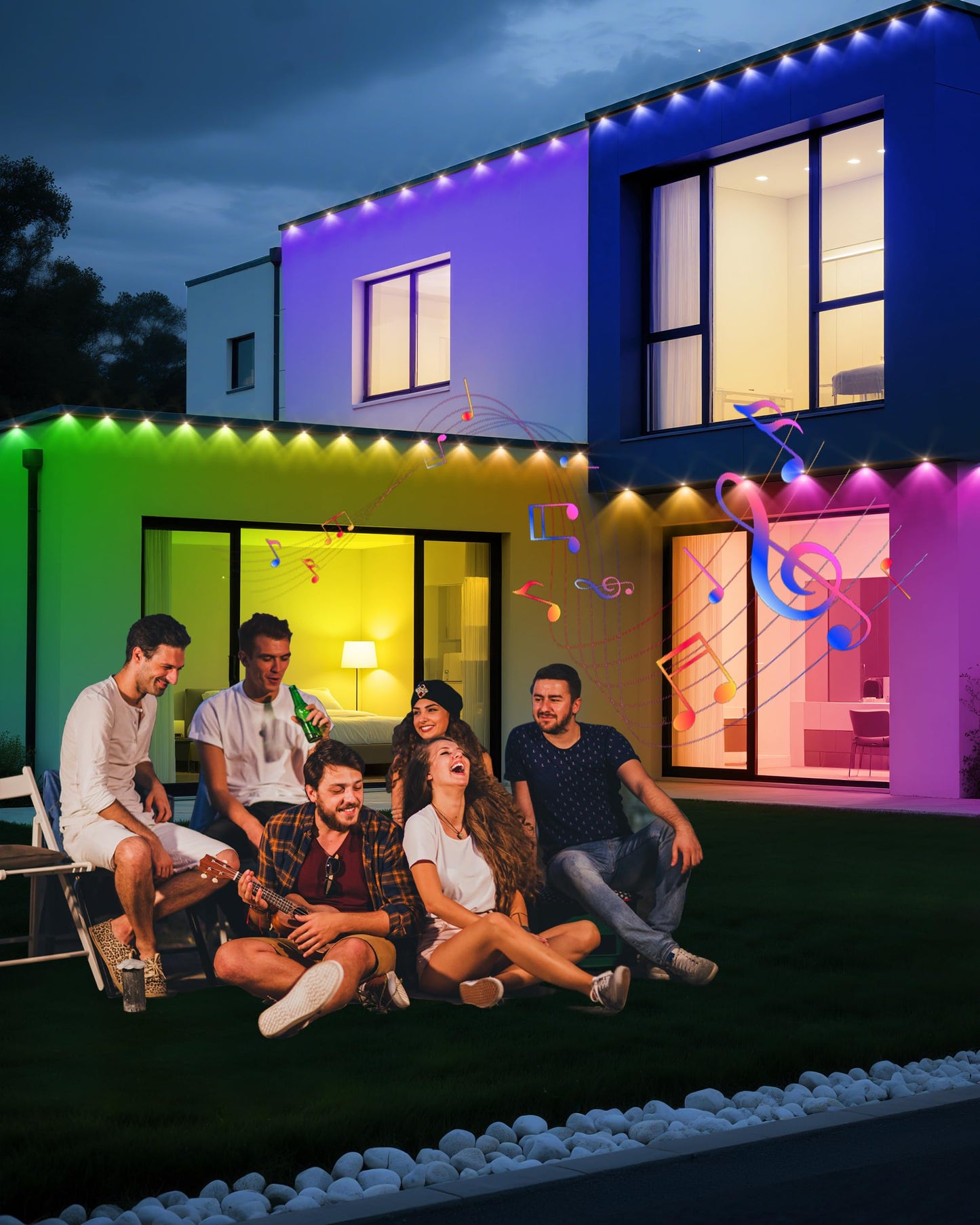 Vcoken Permanent Outdoor Lights  111Ft With Smart 72 Rgb Led Light For House & Outdoor Decor  Diy Scene Mode  Ip65 Waterproof Eaves Lighting With App Control Remote For Christmas And Holiday Decor