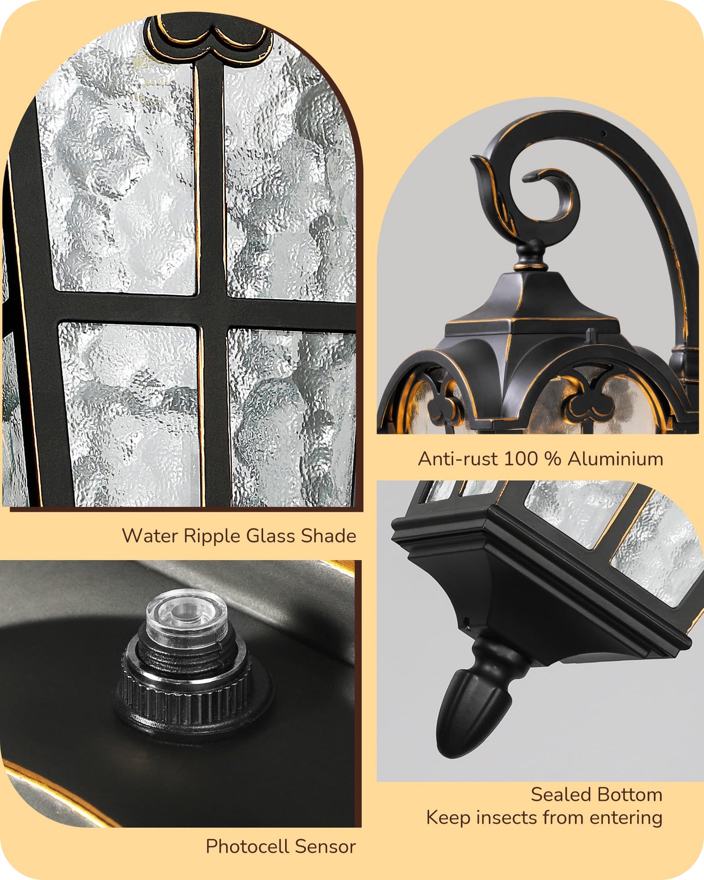 Edishine 2 Pack Dusk To Dawn Outdoor Wall Lights  Porch Lights With Gfci Outlet  Retro Black Outdoor Wall Lantern  Waterproof Outside Exterior Light Fixture For Front Door  Patio  Garage  E26 Socket