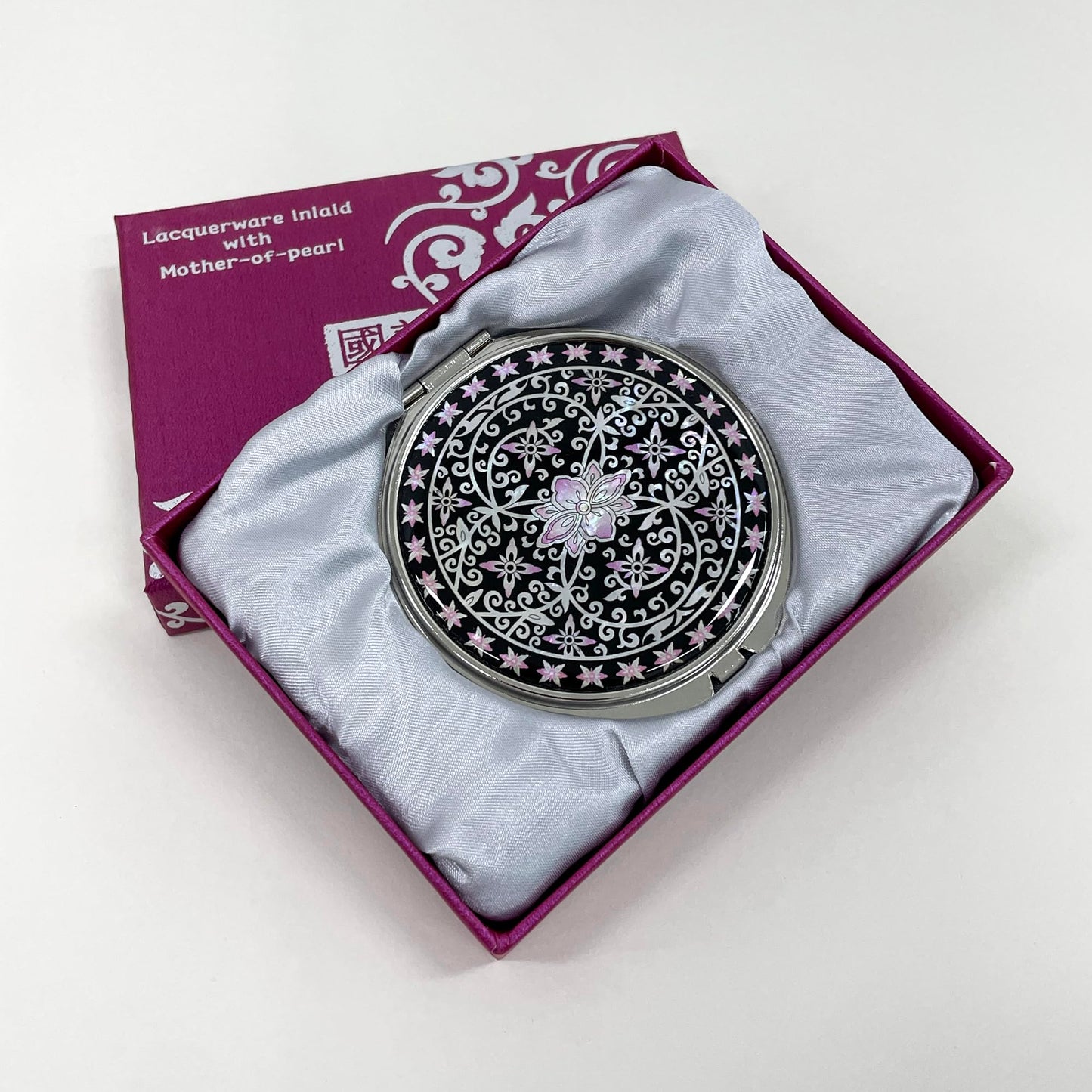 Nacreh Portable Makeup Compact Double Magnifying Mirror Cosmestic Foldable Pocket Style Unique Mother of Pearl Design (Ivy)