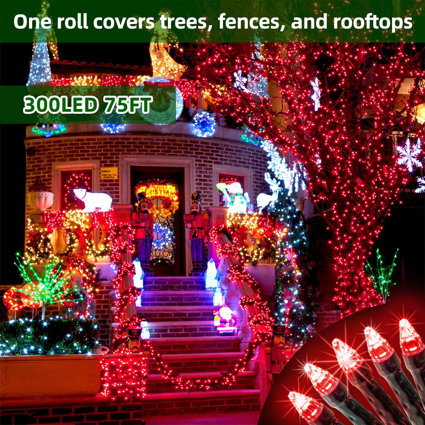 Quhuatu 300Led Christmas Lights Outdoor Indoor Use  12 Lighting Modes 75Ft Christmas Tree Lights With Timer  Dimmable Plug In Red Led Stringlights Waterproof For Yard Tree Wedding Party Holiday Red