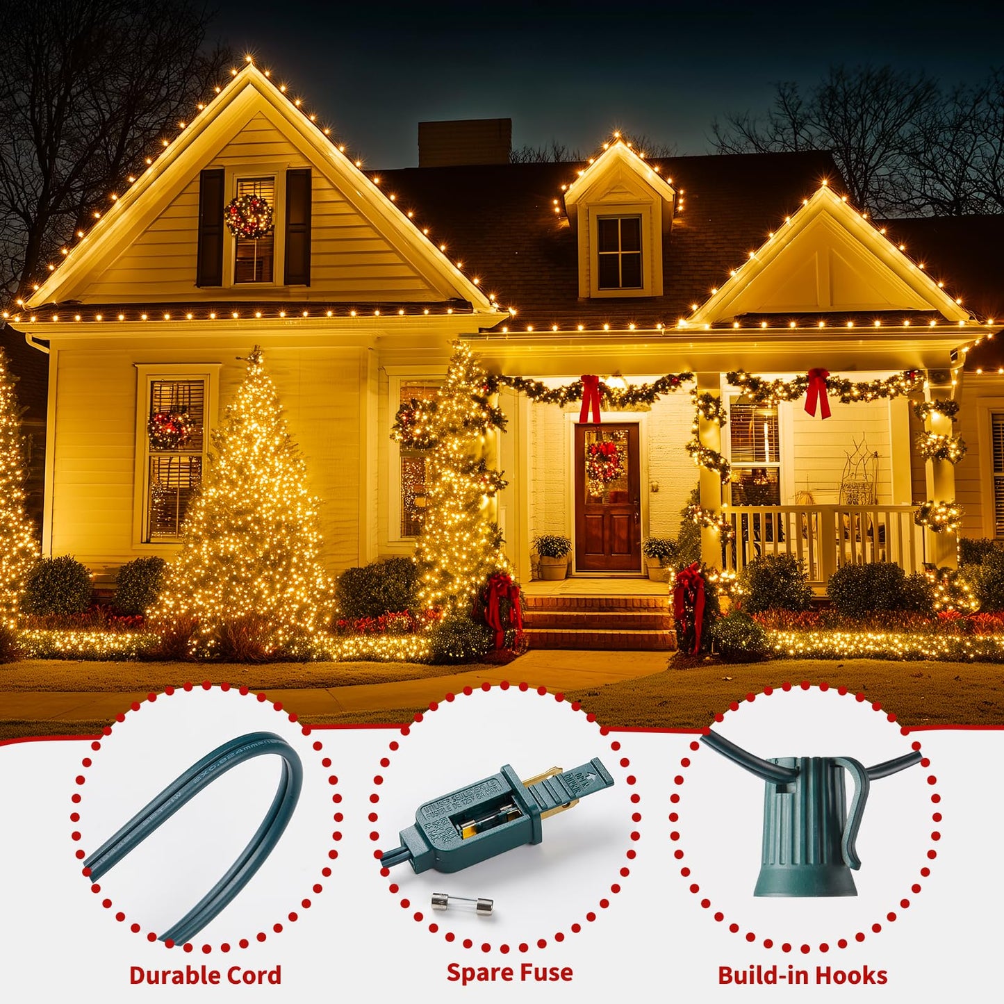 Minetom C9 Clear Christmas String Lights, 25FT Green Wire, Outdoor Decor, Polycarbonate Material, Model GYPI-O257AU