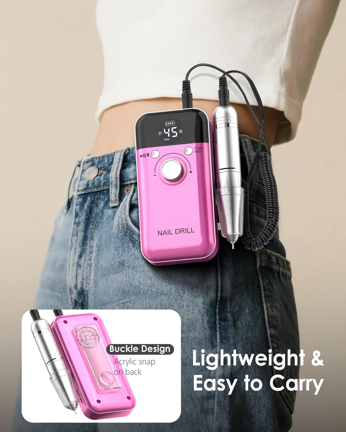 Portable Nail Drill Professional: 45000 RPM Rechargeable Electric Nail Drills Machine with 6 Bits, Drill para Uas Profesional E