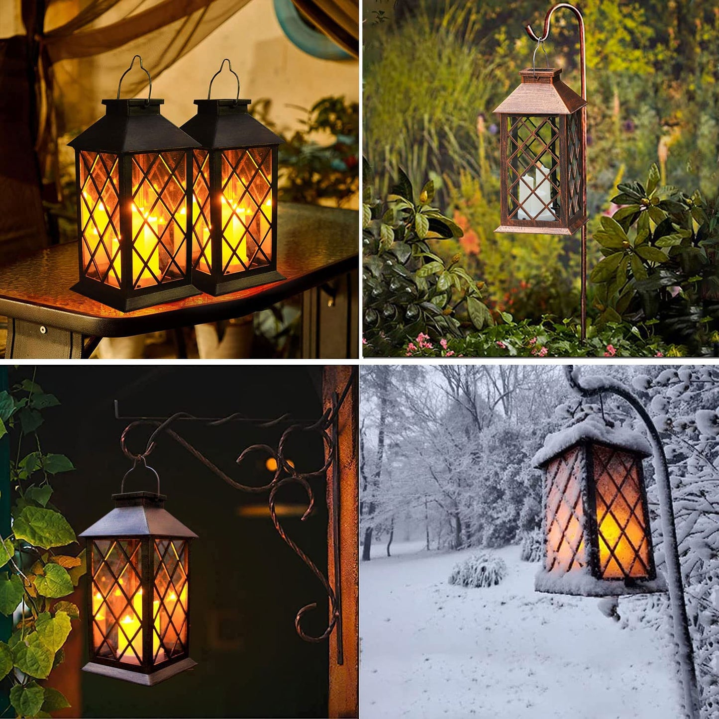 Solar Outdoor Lantern  Garden Hanging Waterproof Lanterns Pvc Upgrade 3 Led Flickering Flameless Candle Decorative Lights For Garden (Grid Candle)