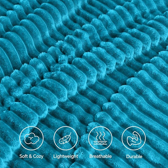INFIIXSO Sherpa Fleece King Size Blanket - Super Soft & Warm Striped Fleece, Cozy Plush Fluffy Large Bed Blanket All Season Use (Teal, 104x90 Inches)