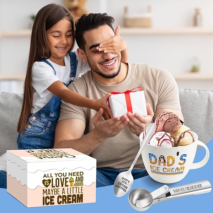 Christmas Dad Gifts, Gifts for Dad from Daughter Birthday, Dad's Ice Cream Bowl Scoop Shovel Spoon Set, Daddy Ice Cream Gift from Son Daughter, Ideal Xmas Birthday Father's Day Gift for Him