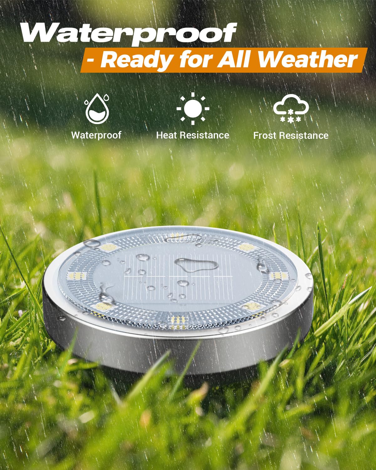 BTFarm Solar Ground Disc Lights, 8 LED, IP65 Waterproof, 4 Pack, Cool White, Model DC-CD915