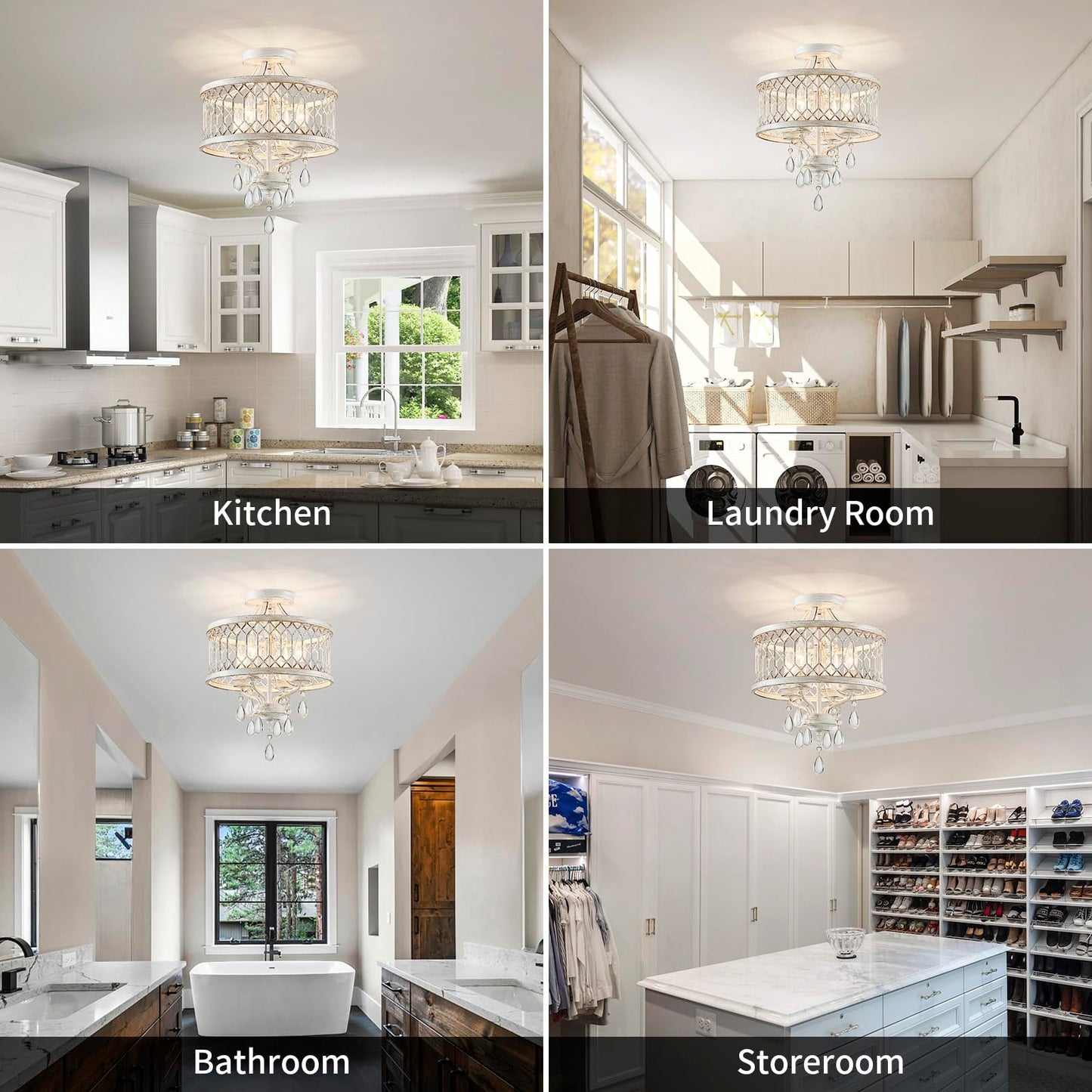 Crystal Ceiling Light Fixture  Modern Semi Flush Mount Ceiling Light  Farmhouse Crystal Chandeliers For Dining Room Light Fixture  Hallway Lighting Fixtures For Kitchen Bedroom Bathroom Foyer Entryway