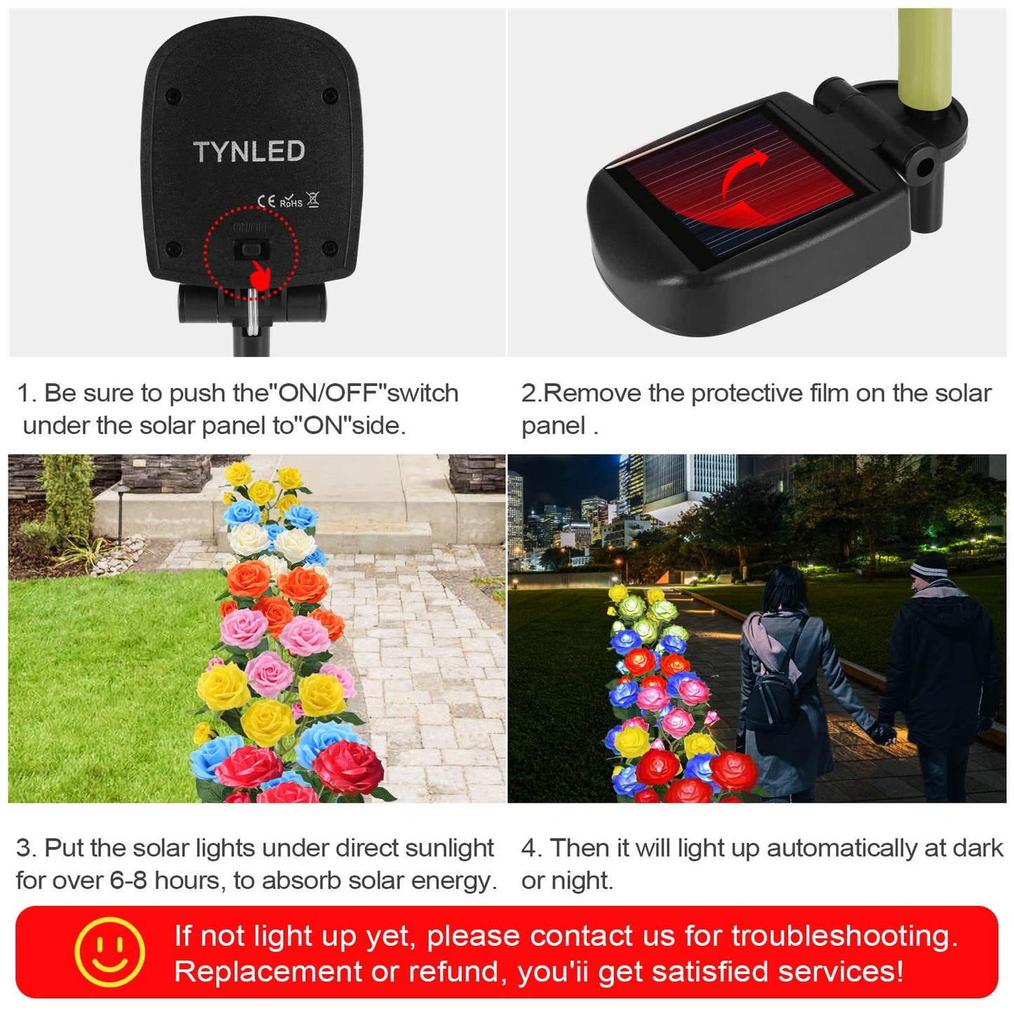 Tynled Solar Garden Stake Lights - 2 Pack Waterproof Led With 6 Yellow Rose Flowers, Perfect For Patio, Pathway & Lawn Decoration