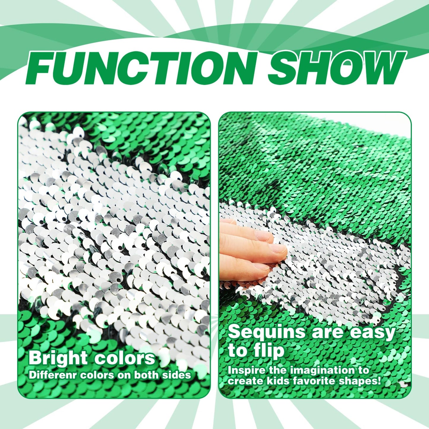 Irenare 3 Pcs Sensory Wall Sequin Flip Fabric for Kids 40 x 13 Inch Sensory Graffiti Reversible Sequin Fabric with 36 Pcs Hook and Loop Strips with Adhesive