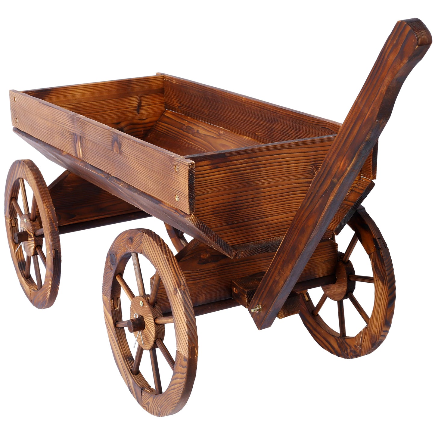 YiayiGo Rustic Wood Wagon Wheel Barrel Planter - Decorative Display Outdoor Plants Garden Decorative Garden Planter, Brown (Model 2)