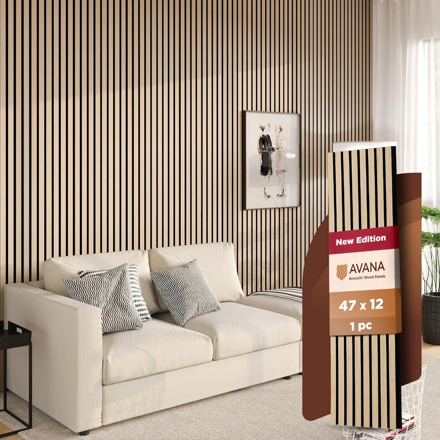 Avana Modern Acoustic Wood Wall Panels – 47.2 x 12.6 Inch White Oak Acoustic Panels 1 PC – Wall Panels for Interior Wall Decor For Homes, Offices, Studios – Sturdy And Durable Wood Panels for Wall