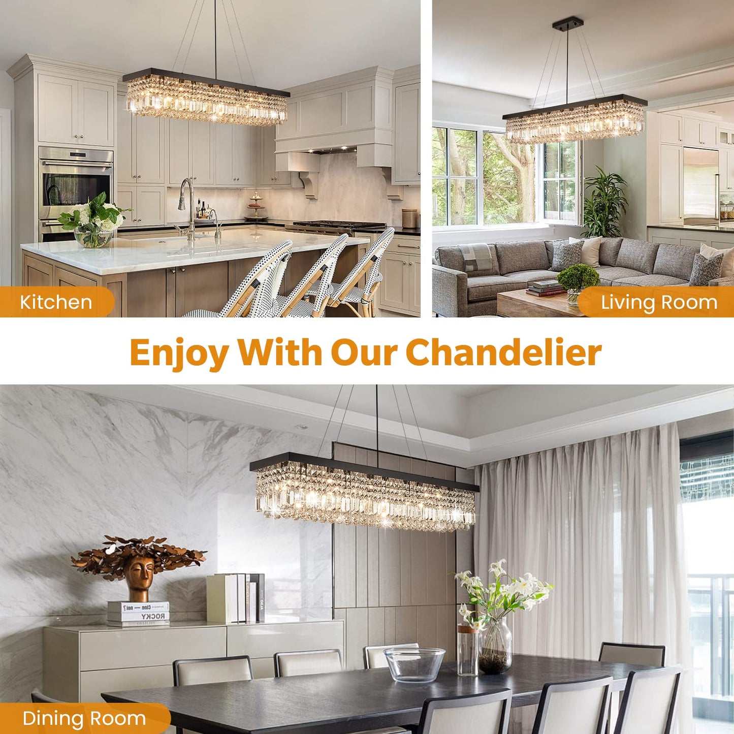 7Pm K9 Crystal Chandelier - Modern Rectangular Pendant Light, Black, L47Xw10Xh10, Stainless Steel, Model Cl010843