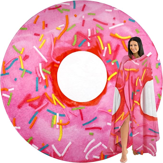 Zulay Donut Blanket - Novelty Big Round Pink Glazed for Adults and Kids - Premium Soft Flannel for Indoors, Outdoors, Travel, Home - 285 GSM, 47 Inches