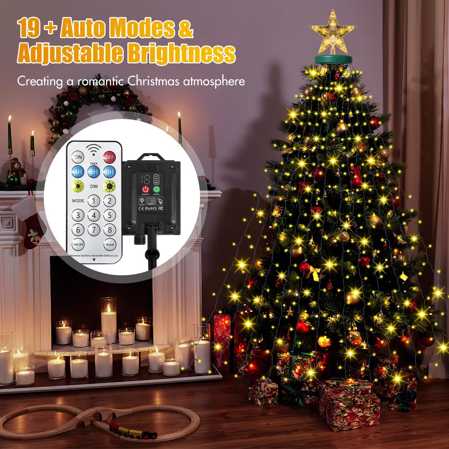 Amipepe Solar Christmas Tree Lights With Star Topper  410 Led 6.6Ft X 16 Lines Christmas String Lights With 8 Models Timer Remote  Waterfall Tree Lights Usb Powered For Xmas Tree  Warm White