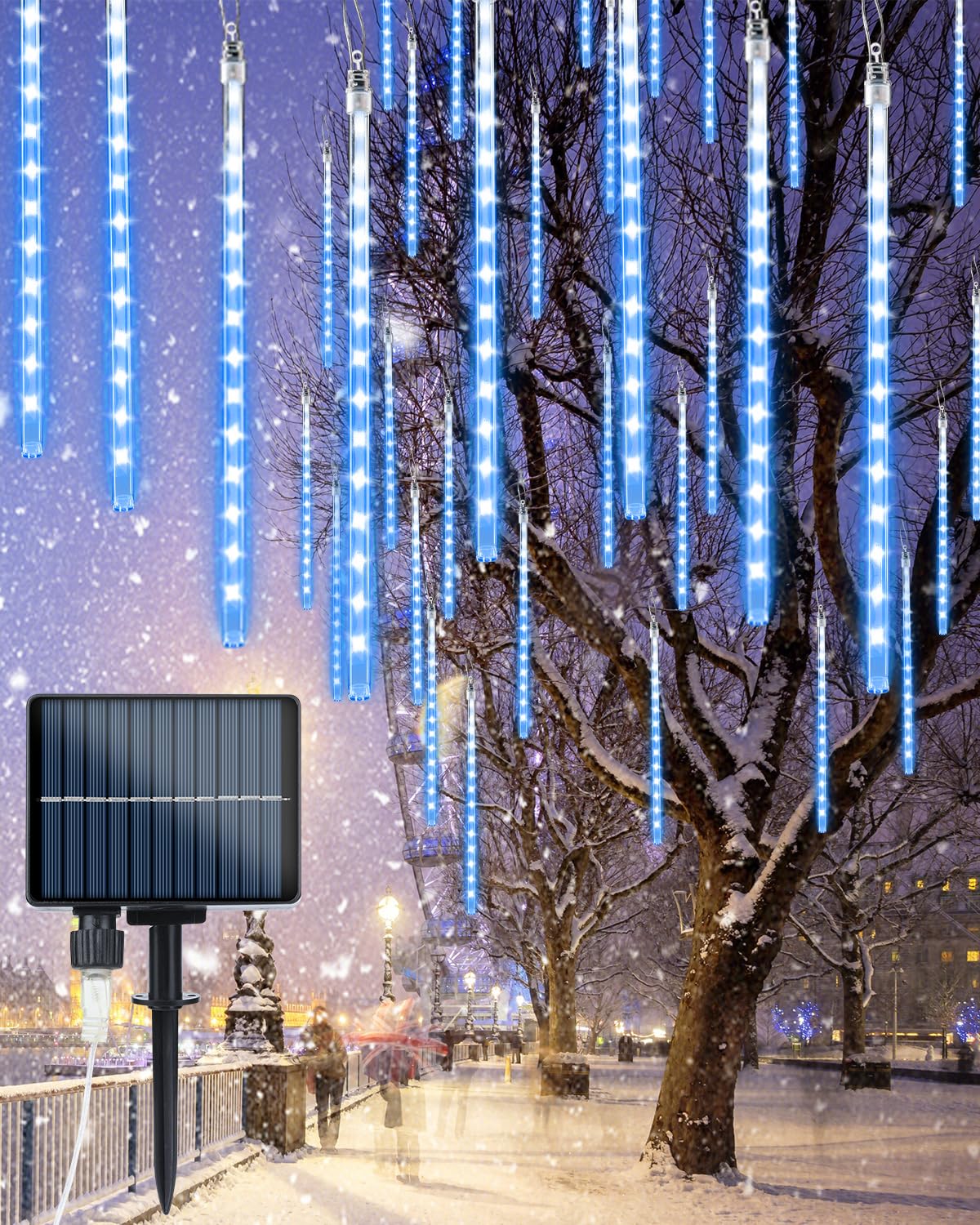 Flacchi Solar Icicle Lights - 20 Tubes 480 LED Cascading Raindrop, Waterproof Christmas Decorations, Blue, Model YZ69SS002