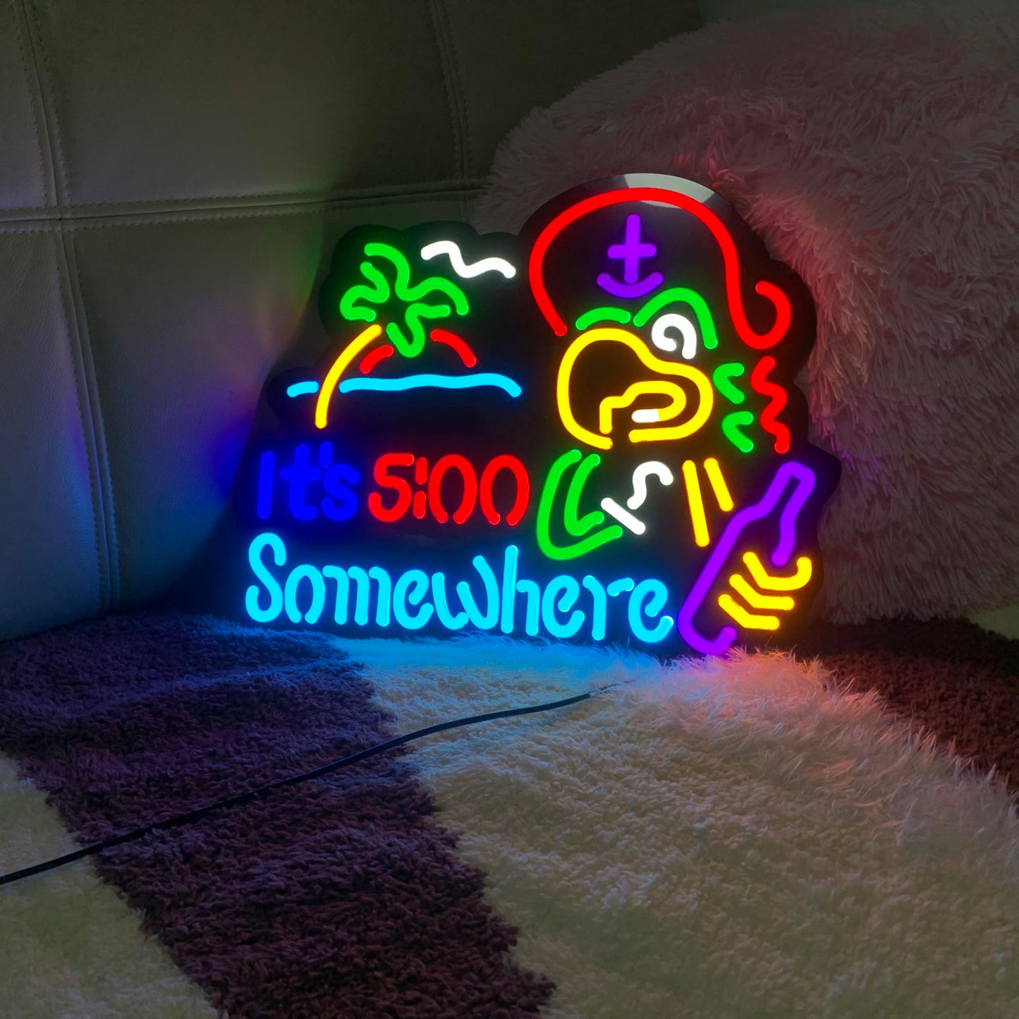 Jigsaw Puzzle 40 Pcs Its 5 :00 Five Oclock Somewhere Neon Led Light Sign  Man Cave Men Led  Home Wall Gifts  Decorations  Palm Tree  Beach  Sun  Tiki Bar  Garage  Accessories  Cart  Party  Bedroom