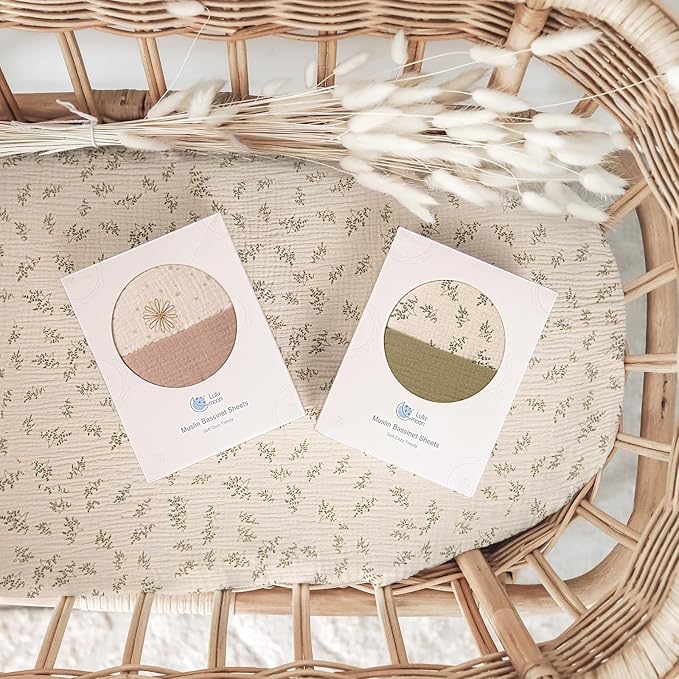 lulumoon Muslin Bassinet Sheets Baby: Cotton Bedside Sleeper Bassinet Sheets Fitted for MiClassic & Milliard Bassinet
