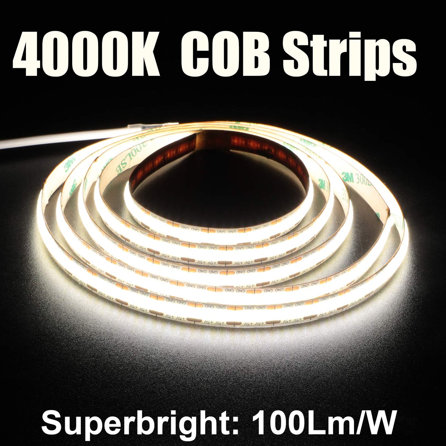 Dephen 5V Usb Led Light Strip, 4.9Ft Daylight Dotless Cob, Flexible, Self-Adhesive, Natural White, Model Hh-Snw320F008W05-